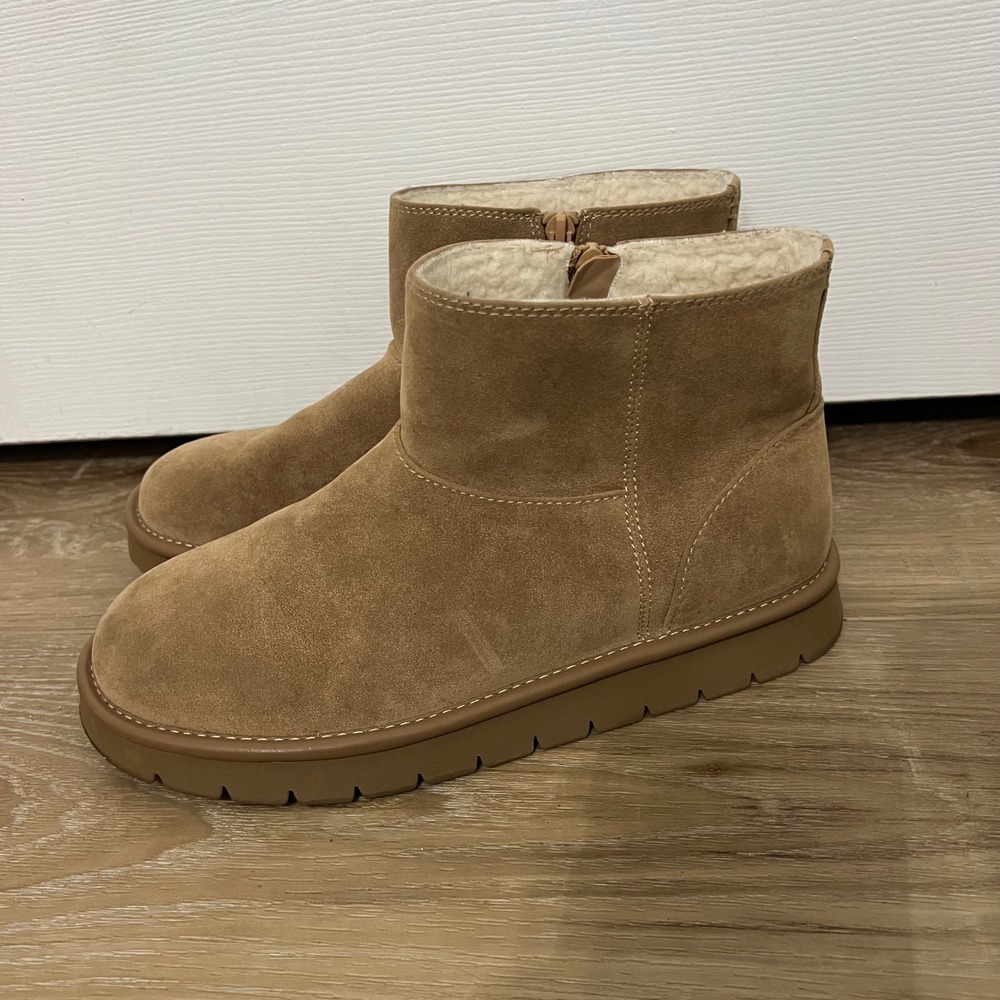Universal Thread Womens Tan Suede Faux Shearling Ankle Boots Size 8 Memory Foam